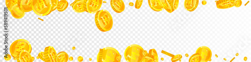 Korean won coins falling. Scattered gold WON