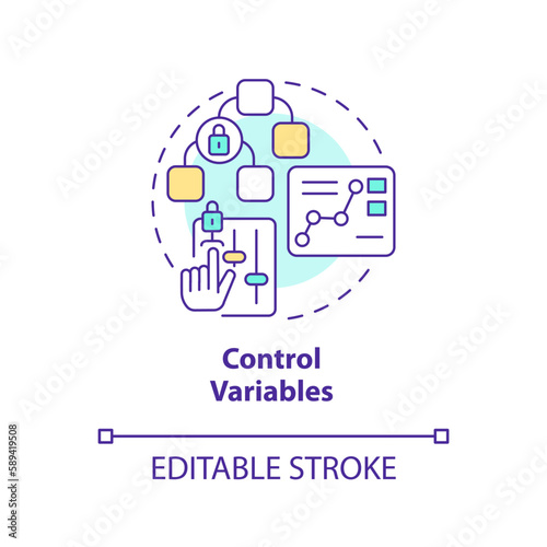 Control variables concept icon. Causal research changeable and principles abstract idea thin line illustration. Isolated outline drawing. Editable stroke. Arial, Myriad Pro-Bold fonts used
