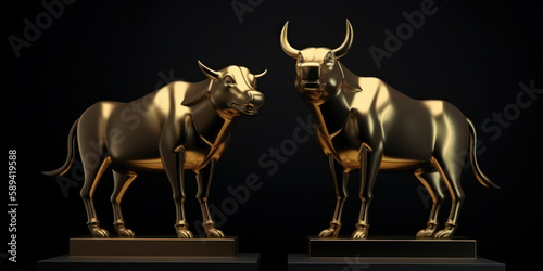 Golden bull and bear stock market chart concept, the perfect award for financial professionals. Generative AI