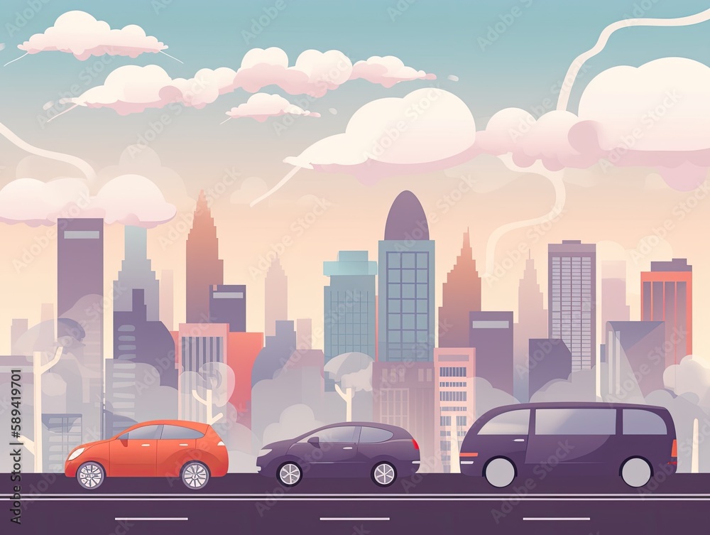 Cars Air Pollution: City Traffic and Toxic Emissions (AI Generated)