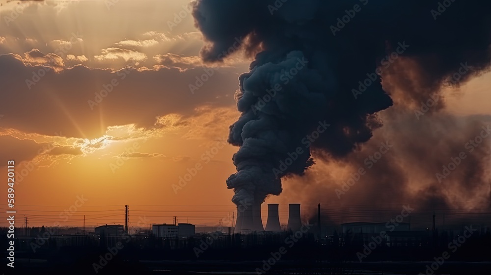 Toxic Emissions of Gases: Industrial Air Pollution from Dark Chimneys (AI Generated)
