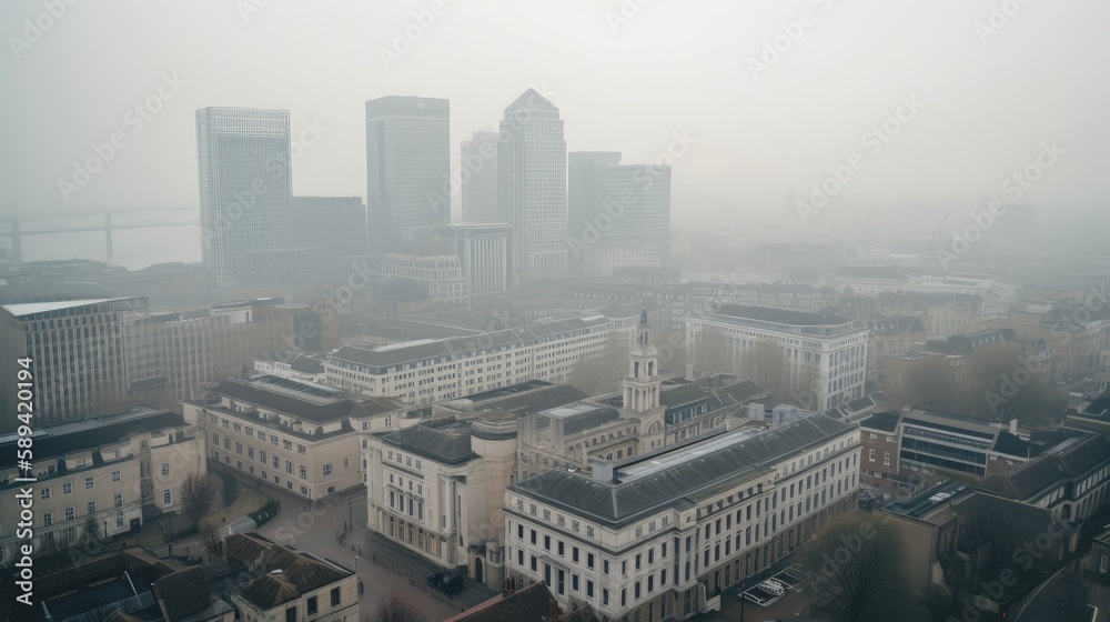 CITY View with Smog and Air Pollution (AI Generated)