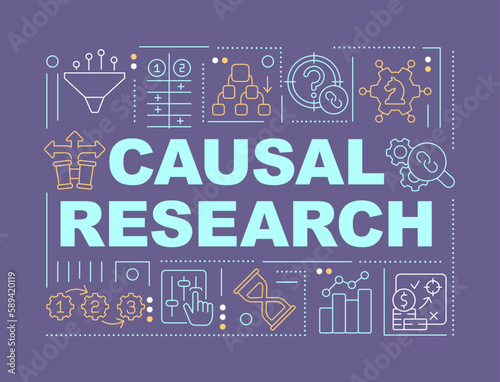 Causal research word concepts blue banner. Business study. Infographics with editable icons on color background. Isolated typography. Vector illustration with text. Arial-Black font used