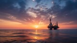 Oil Rig at Sunset in the Sea (AI Generated)