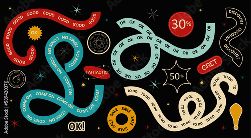 retro set of stickers with ribbons, badges for sale, discounts
