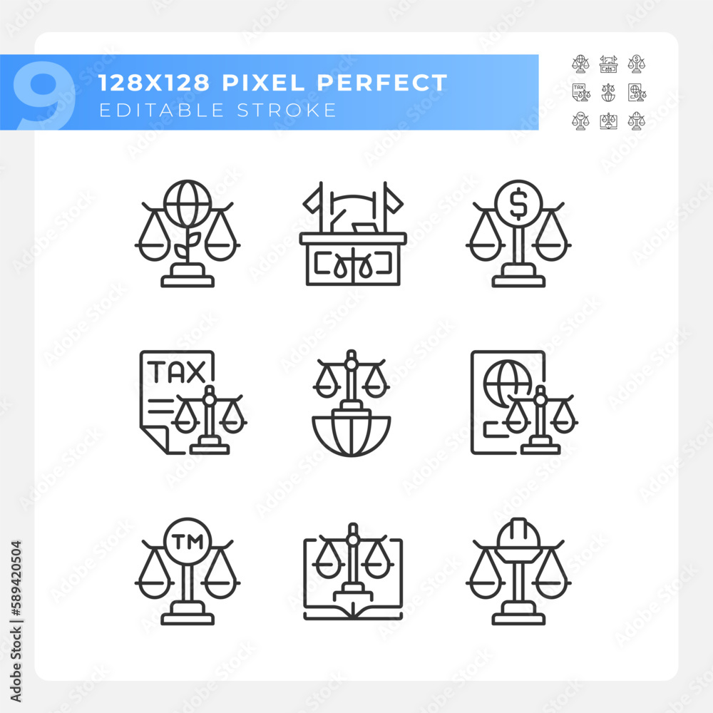 Law regulation in various industries pixel perfect linear icons set. Legal institutions. State systems. Customizable thin line symbols. Isolated vector outline illustrations. Editable stroke Law regulation in various industries pixel perfect linear icons set. Legal institutions. State systems. Customizable thin line symbols. Isolated vector outline illustrations. Editable stroke