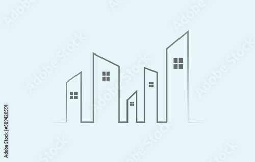 Modern cityscape continuous one line vector drawing. Metropolis architecture panoramic landscape. New York skyscrapers hand drawn silhouette. Apartment buildings isolated minimalistic illustration