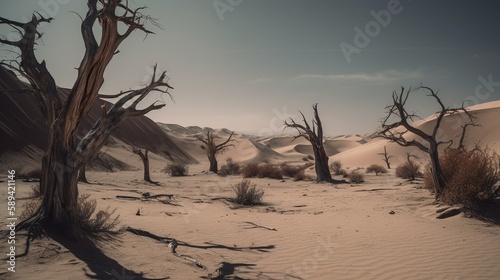 Dead trees in the Namib Desert  Namibia  Africa.Generative Ai