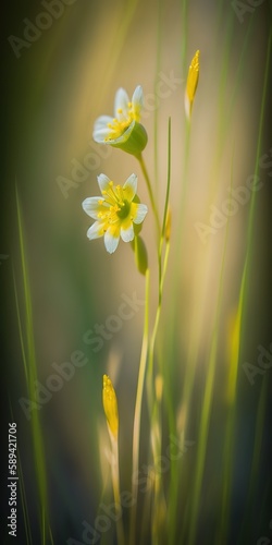 Attentional bias a field of tall, yellow-eyed grass. Yellow grass blossom, blurred out of focus. field of xyridaceae. Generative AI photo