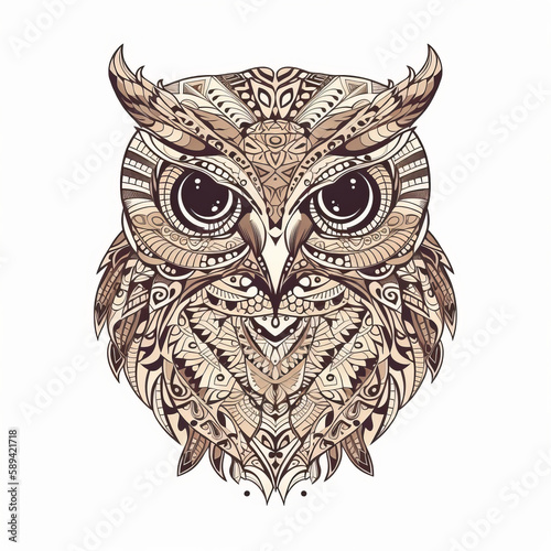 Owl in mandala style. Illustration Generative AI