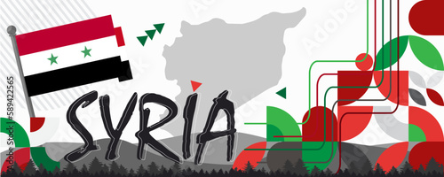 Syria national day banner with map, Syrian flag Arab Vector Illustration.