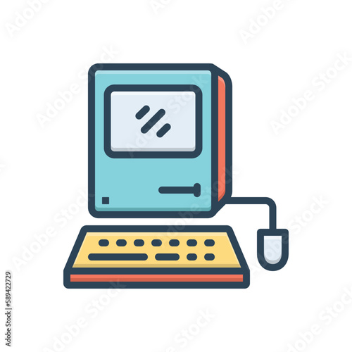 Color illustration icon for pc old computer  © WEBTECHOPS