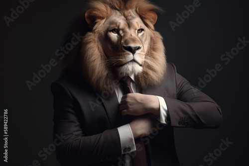 lion posing in business suit  Generative AI