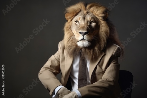 lion posing in business suit  Generative AI