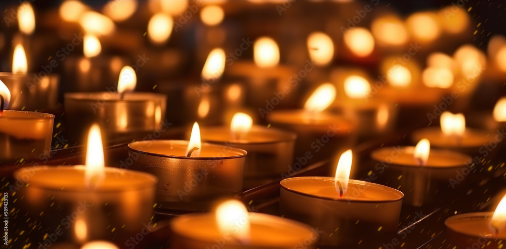 Close up of Flame candles isolated on black background. Generative AI. Close up of Flame candles isolated on black background. Generative AI.