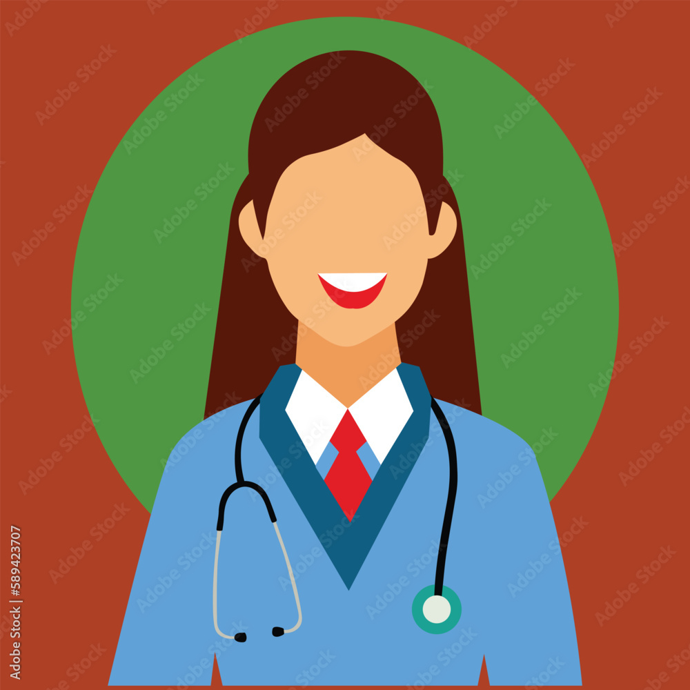 Fototapeta premium Beautiful Nurse with stethoscope avatar drawing illustration-vector Artwork