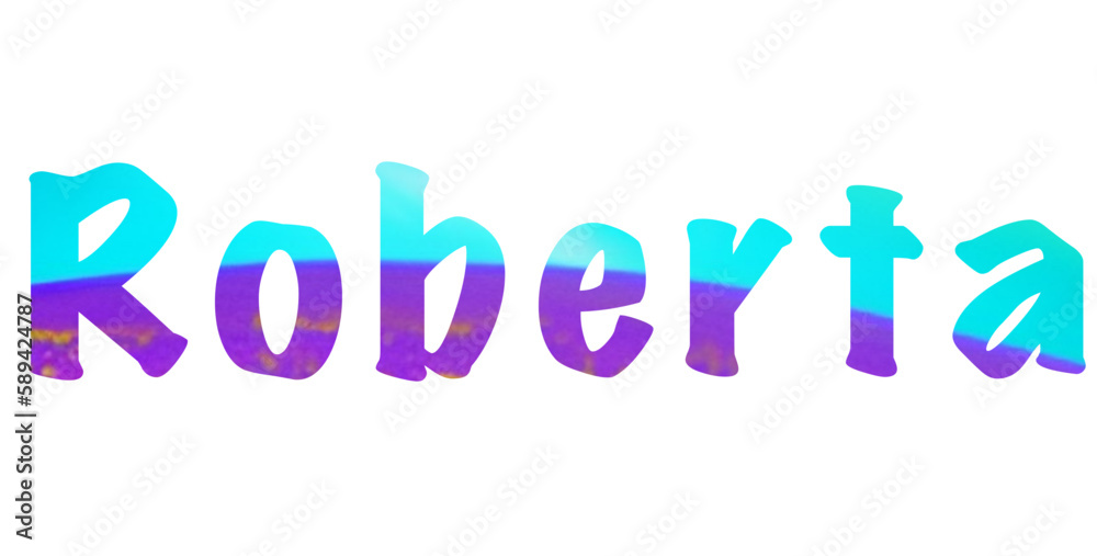 Roberta Italian female name Pink and light blue color Lettering for website, email