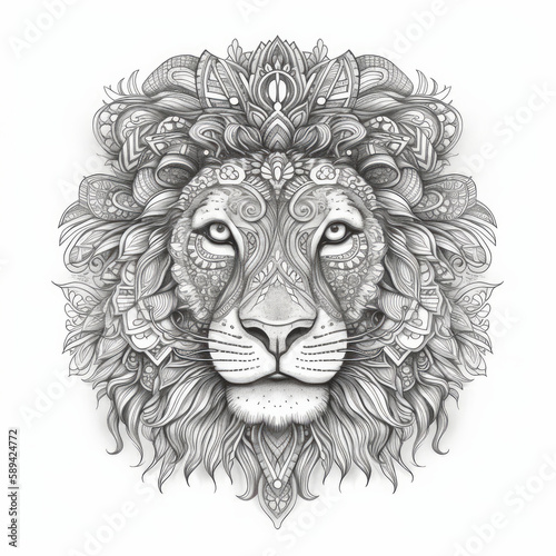 Lion in mandala style. Illustration AI Generative.
