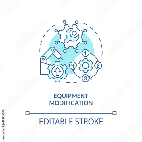 Equipment modification turquoise concept icon. Production process optimization abstract idea thin line illustration. Isolated outline drawing. Editable stroke. Arial, Myriad Pro-Bold fonts used