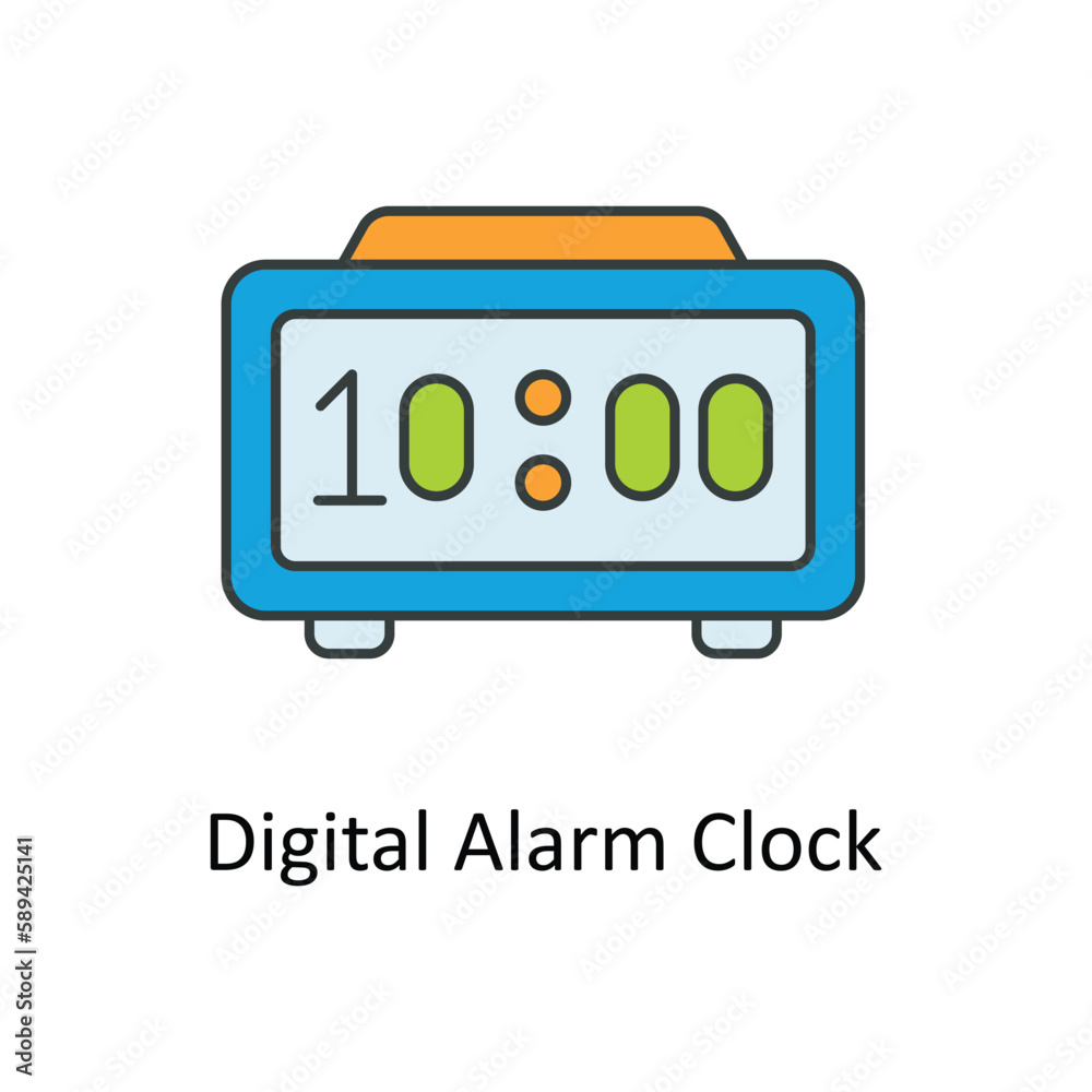 Digital Alarm Clock Vector Fill outline Icons. Simple stock illustration stock