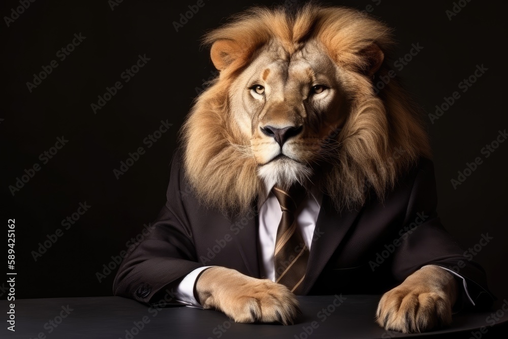 lion posing in business suit  Generative AI