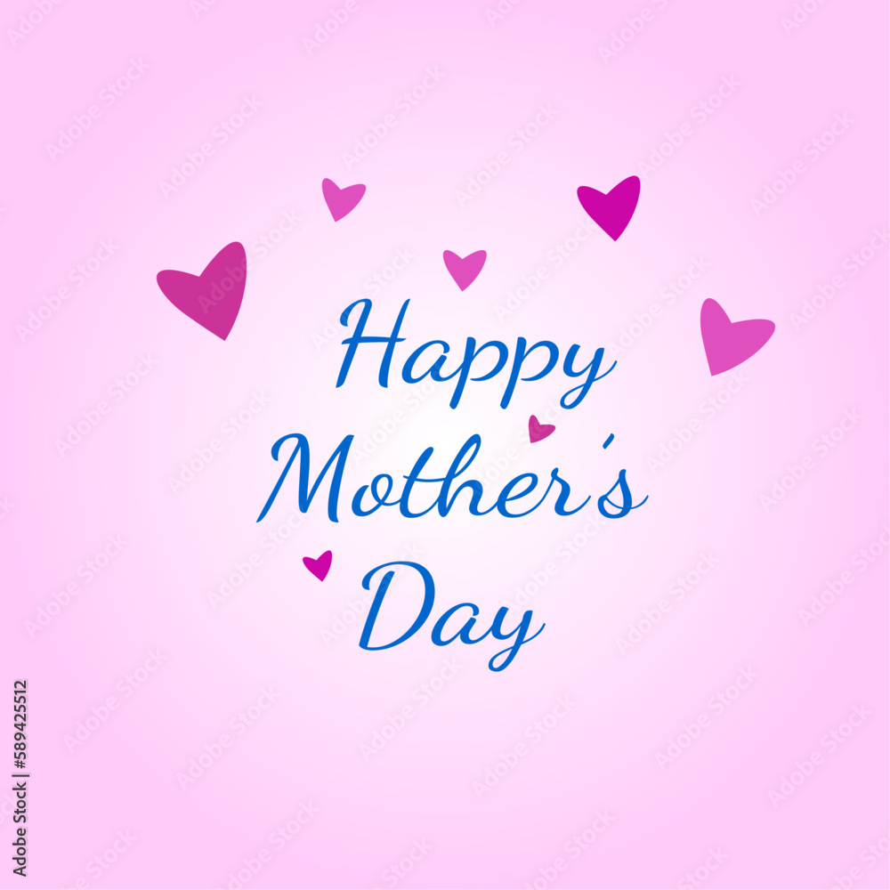 Postcard, congratulation, background, with the inscription Happy Mother's Day and pink hearts on top on a pink background. International Mother's Day. Vector image, illustration, graphic design.
