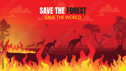 Wildfire silhouettes background, Forest fire vector