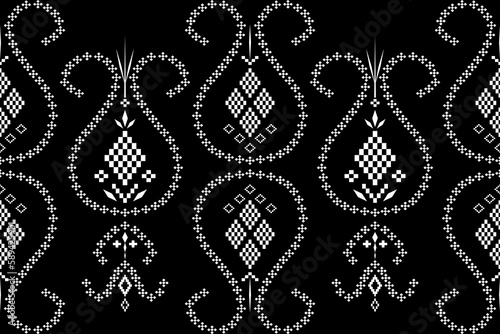 Nature vintages cross stitch traditional ethnic pattern paisley flower Ikat background abstract Aztec African Indonesian Indian seamless pattern for fabric print cloth dress carpet curtains and sarong