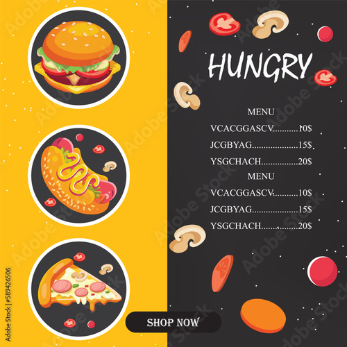 Fast food restaurant vector menu template