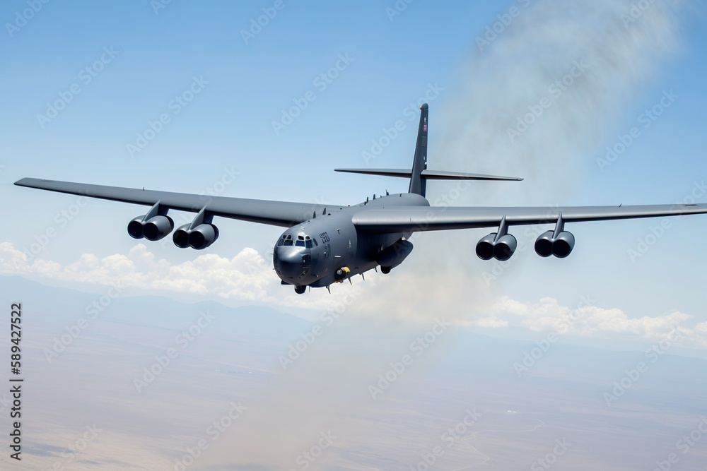 A Top-Side View of the B-52 Stratofortress Military Aircraft in Flight