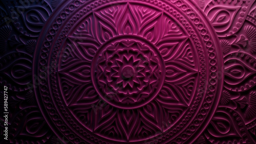 Diwali Festival Background, with Purple 3D Ornamental Pattern. 3D Render. photo