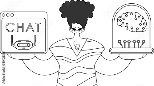 The guy is grasping an AI model, in vector linear form