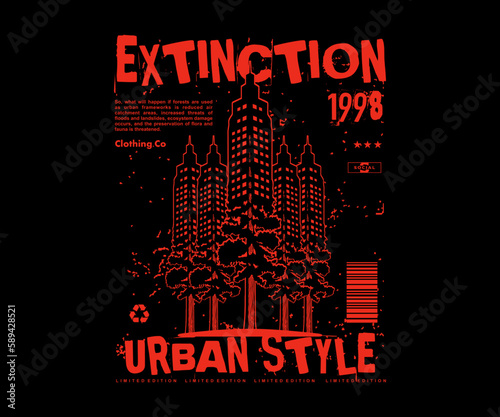 extinction forest  illustration with pixel style and retro poster t shirt design, vector graphic, typographic poster or tshirts street wear and Urban style