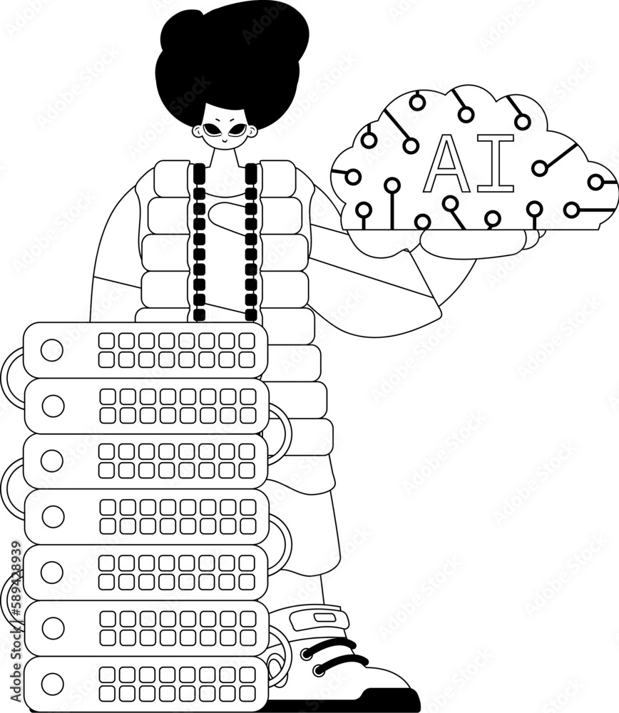 AI man and machine, AI themed, vector linear style AI man and machine, AI themed, vector linear style