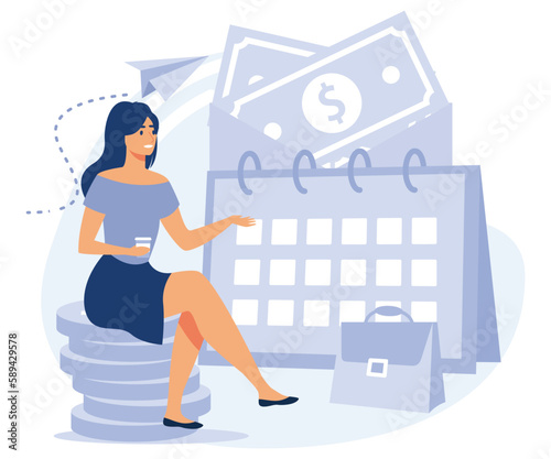 Financial services concept, Bank account, credit rating, paycheck cash, card details, electronic savings deposit, salary statement, flat vector modern illustration