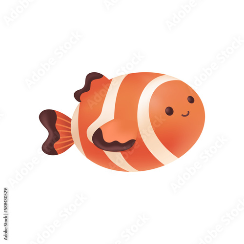 Canvas Print Adorable clownfish character as kids toy 3D illustration
