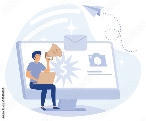 Digital marketing  concept.  Social media analysis, media planning, online PPC campaign, digital agency, corporate website, flat vector modern illustration