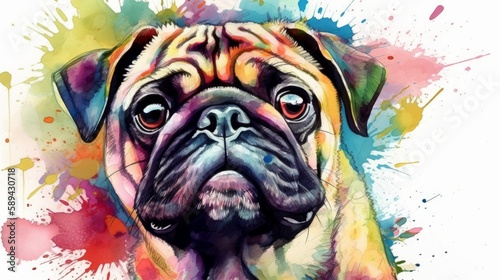 watercolor portrait painting of pug dog puppy
