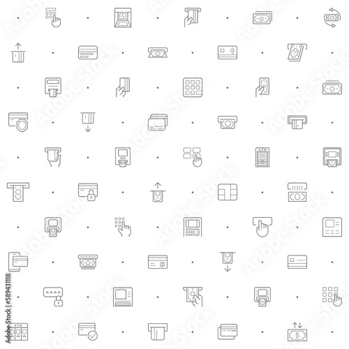 Seamless pattern with atm icon on white background. Included the icons as money, credit card, banking, loan, finance, credit, deposit, income, payment and design elements And Other Elements.