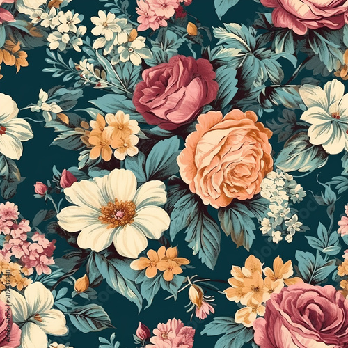Seamless floral pattern. Generative AI
