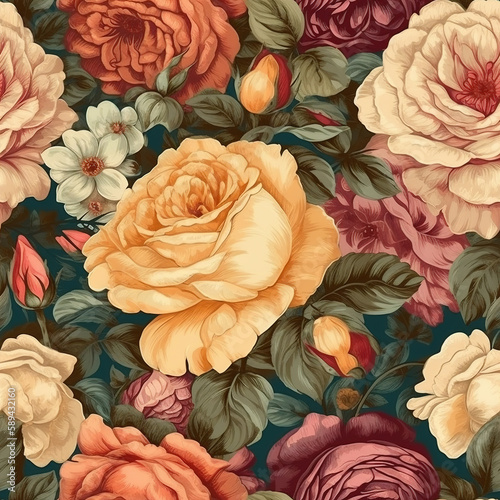 Seamless floral pattern. Generative AI