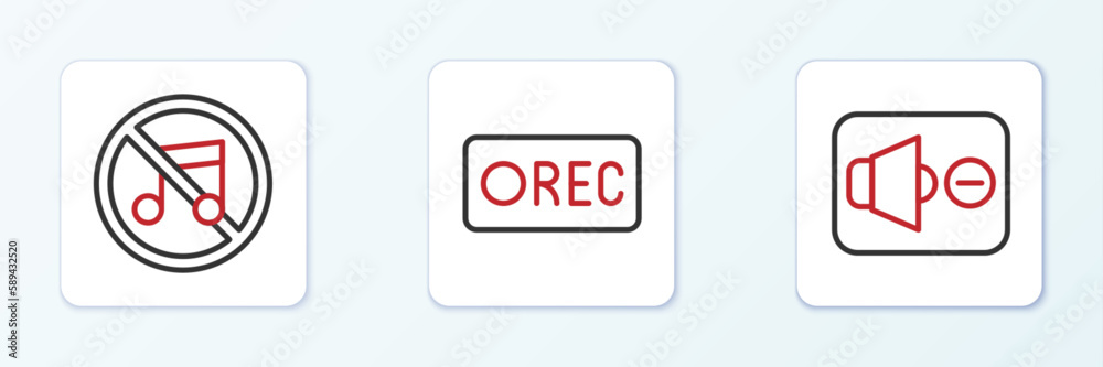 Set line Speaker mute, and Record button icon. Vector Set line Speaker mute, and Record button icon. Vector