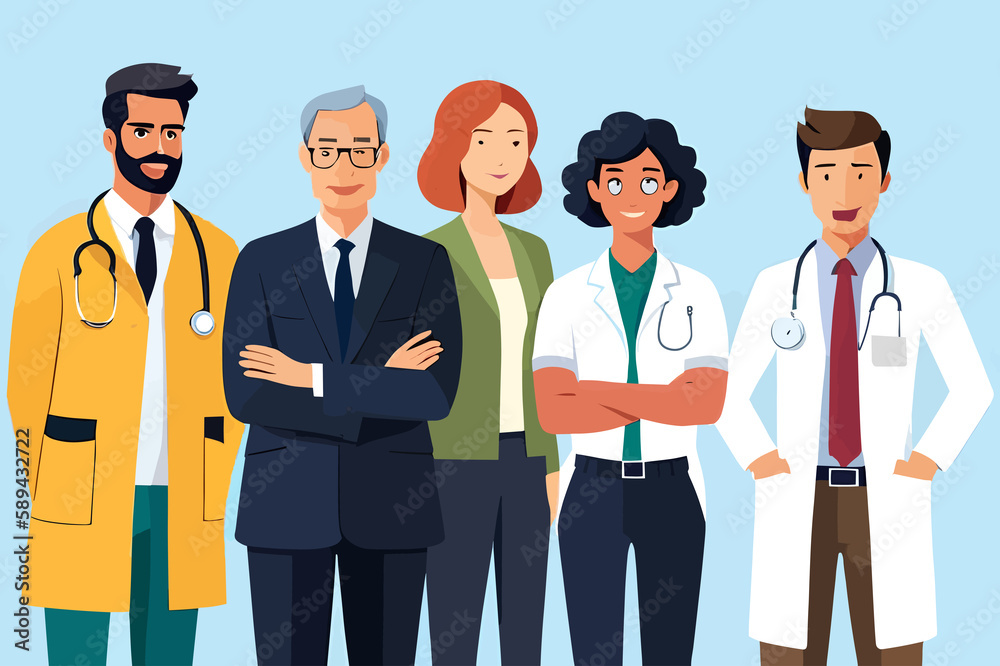  Group of Doctors Standing Together A Professional 2D Illustration on a White Background, A Striking 2D Illustration of Doctors on a White Background