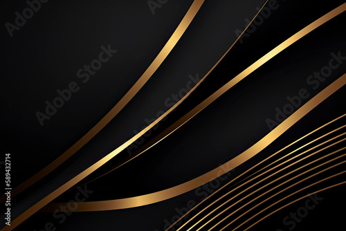 Abstract elegant gold lines diagonal scene on black background. Template premium award design