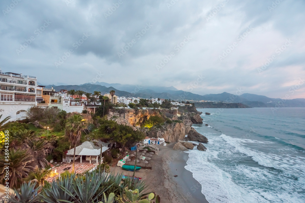 Different views of Nerja a Mediterranean coastal town in the city of Malaga in the Andalusia region of Spain