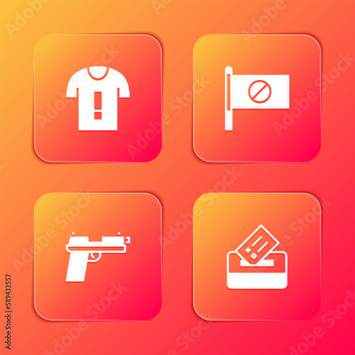 Set T-shirt protest, Protest, Pistol or gun and Vote box icon. Vector