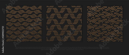 Premium seamless pattern set with golden colors and geometric line, circle, stripe shapes. Modern luxury collection for poster, banner, website, flyer, presentation etc. Vector EPS