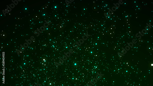 Background of falling magic dust particles. Abstract magic concept. Energy flow of green particles. 3D rendering.