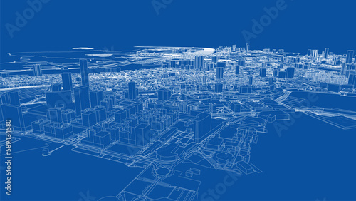 Outline city concept vector. Wire-frame style