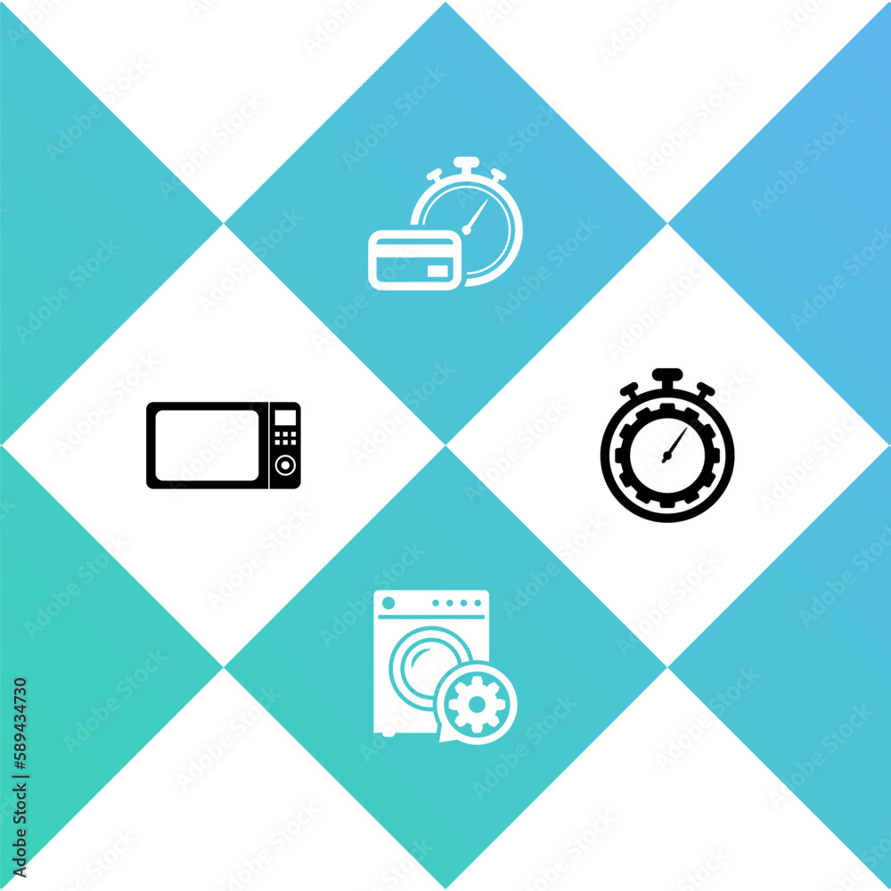 Fototapeta premium Set Microwave oven, Washer setting, Fast payments and Time management icon. Vector